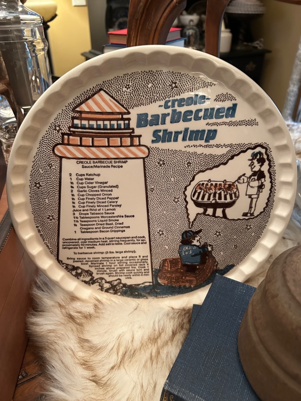 Creole Barbecued Shrimp Decorative Plate - Red, White and Blue Print - Picture 6 of 6